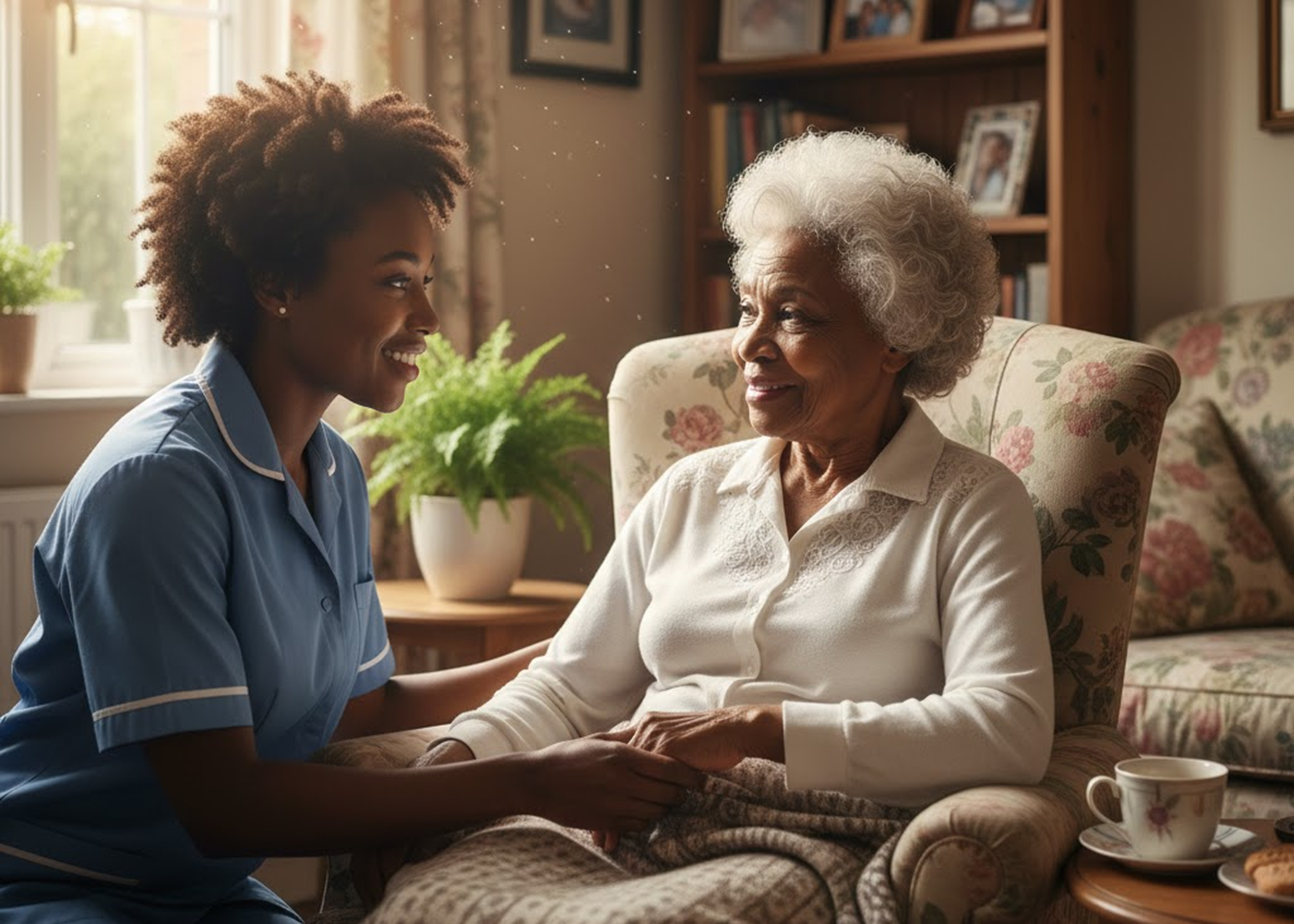 Caregiver providing compassionate support to an elderly person